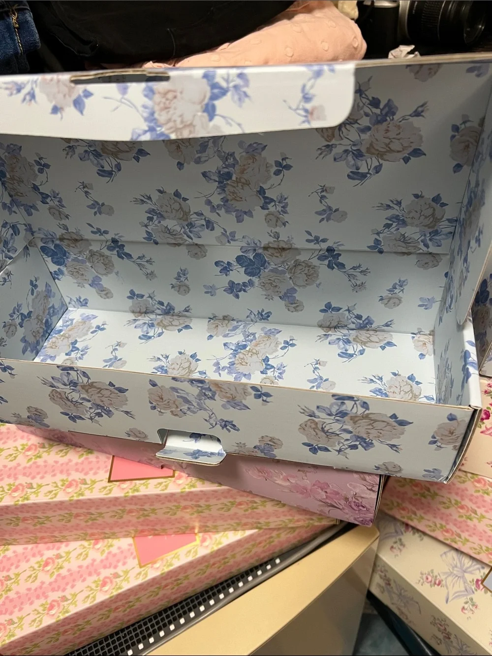LoveShackFancy Floral Storage Boxes in Pink and Blue